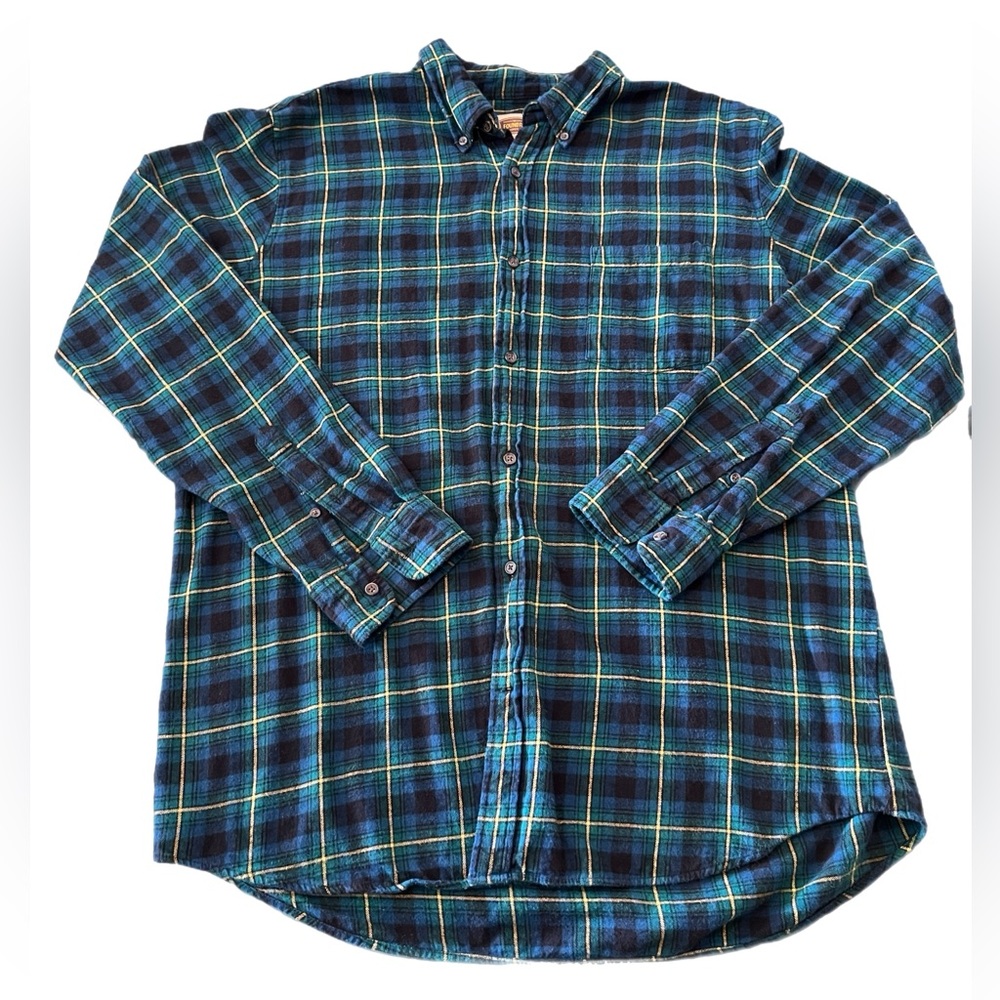 The Foundry Supply Co. Blue and Yellow Plaid Flannel Tall Fit Shirt - Picture 1 of 6